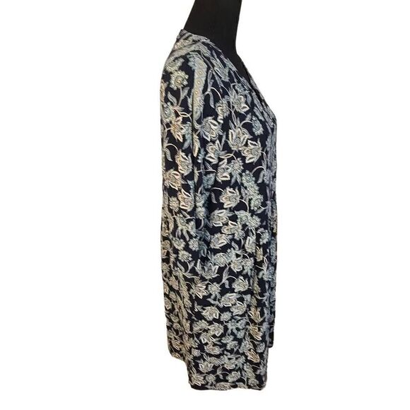 J Jill Womens Navy Blue Floral V Neck Comfortable Shift Dress Medium Petite - Picture 2 of 11